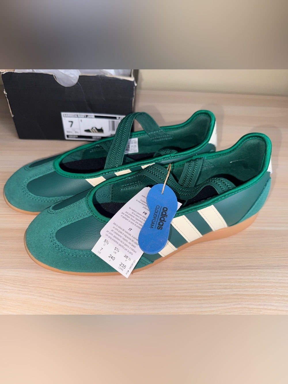 Adidas Green and White Classic Slip-On BARREDA MARY JANE SHOES W 7